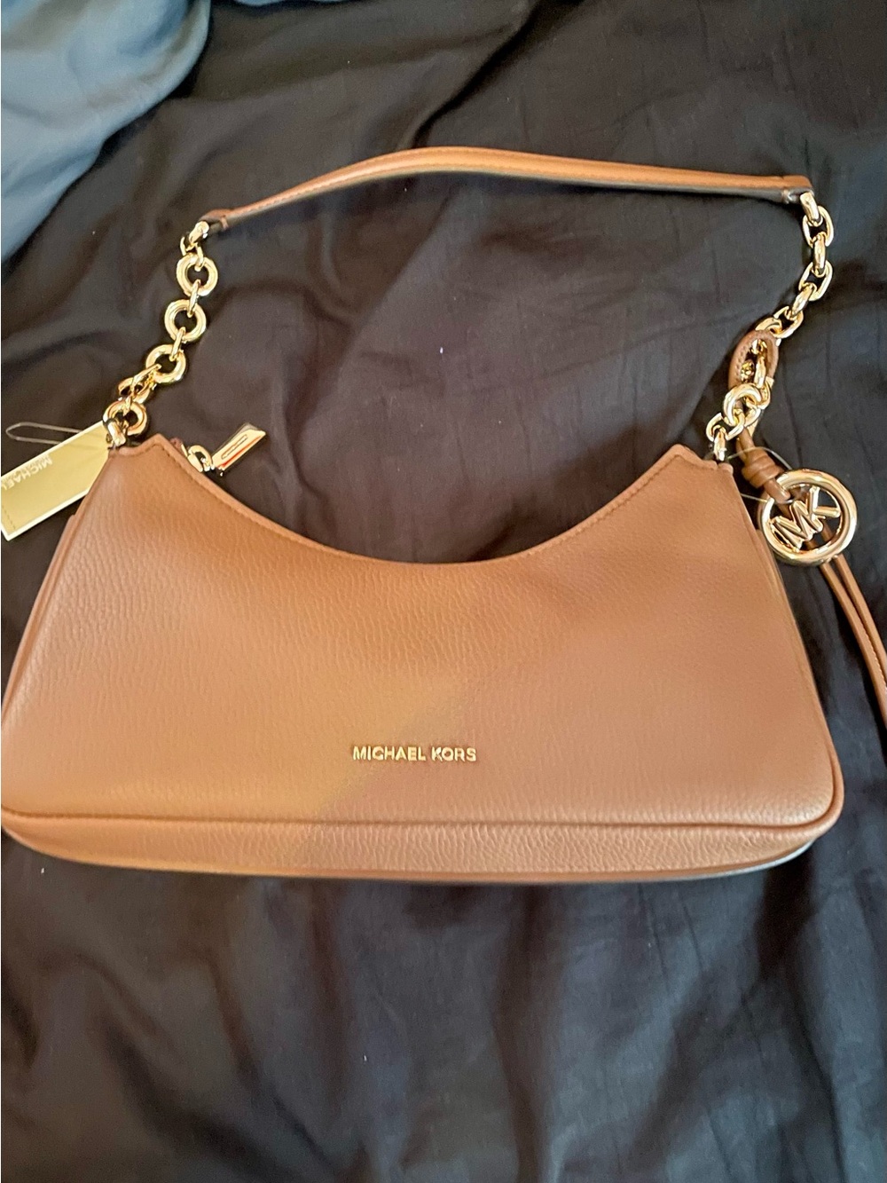 Michael Kors Nolita Cognac Leather Shoulder Bag with Gold Hardware